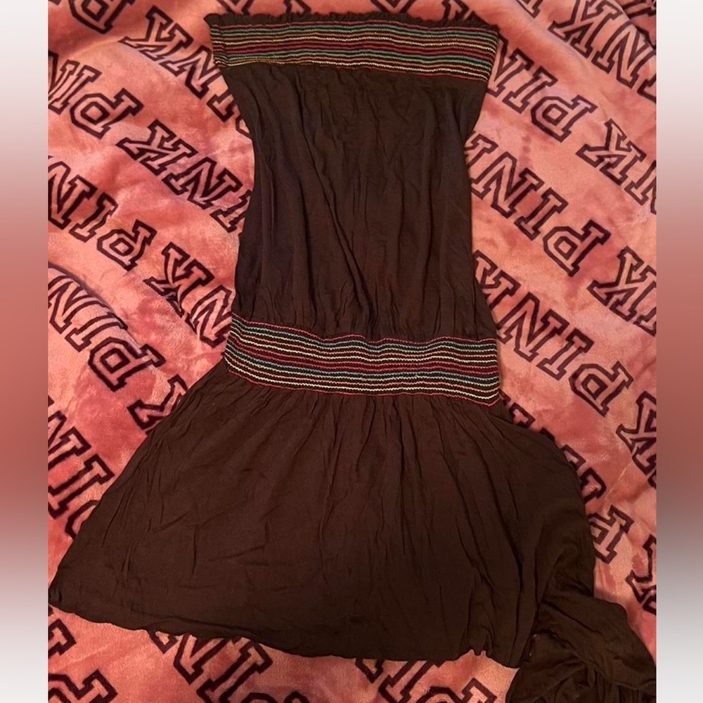 Soprano brown Dress with Multicolor Striped Detail